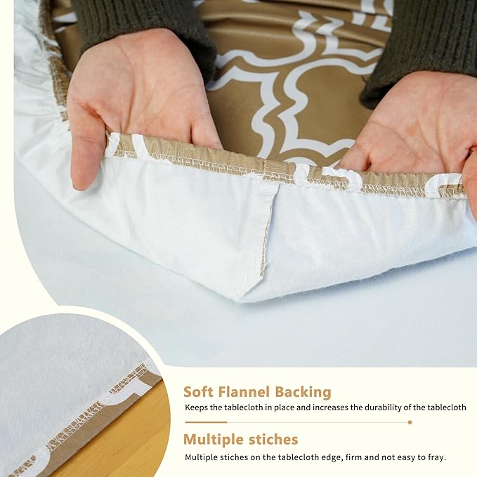 Rectangle Picnic Table Cloth, Elastic Waterproof Fitted Vinyl Tablecloths for 6 Foot Tables, Wipeable Flannel Backed Table Covers for Dining, Camping, Outdoor(Khaki,36"x72")
