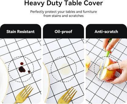 Romanstile Rectangle Vinyl Tablecloth, 100% Waterproof Oil-Proof Checkered Plastic Table Cloth, Heavy Duty Wipeable Table Covers for Dining, Camping, Picnic, Outdoor - 52 x 70 Inch, White