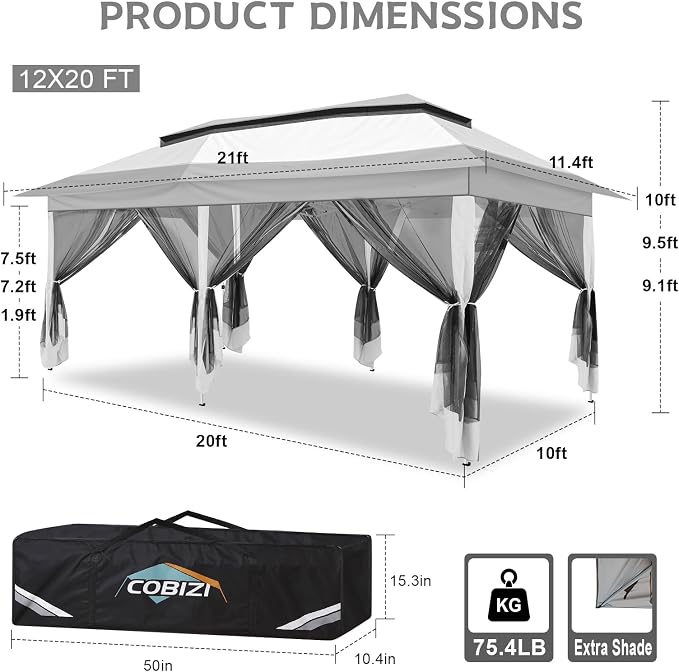 COBIZI 12x20 Pop up Canopy Tent - Image 3
