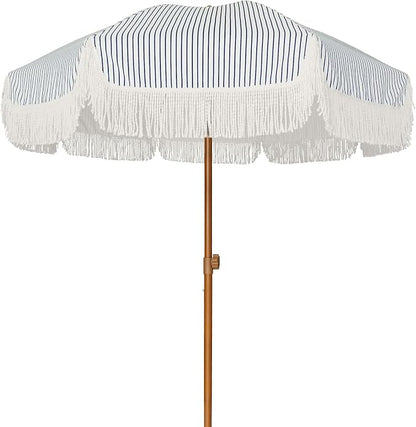 AMMSUN 7ft Patio Umbrella with Fringe Outdoor Tassel Umbrella UPF50+ Premium by AMMSUN