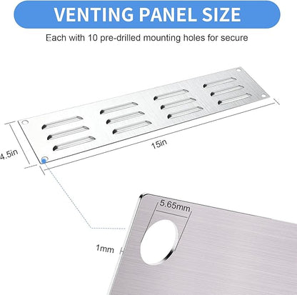 2 Pack Stainless Steel Venting Panel for BBQ Grill Accessory, 15x4.5 Inch (12-Slots), 304 Grade Metal Vent Cover for Masonry Fire Pits & Outdoor Kitchens, Weather Resistant, 15" by 4-1/2"