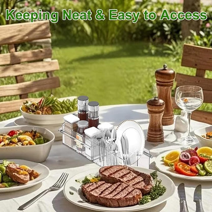 Acrylic Utensil Holder - Silverware Organizer for Kitchen, Table, Indoor Outdoor Use Space-Saving, For Buffet, Picnic Party