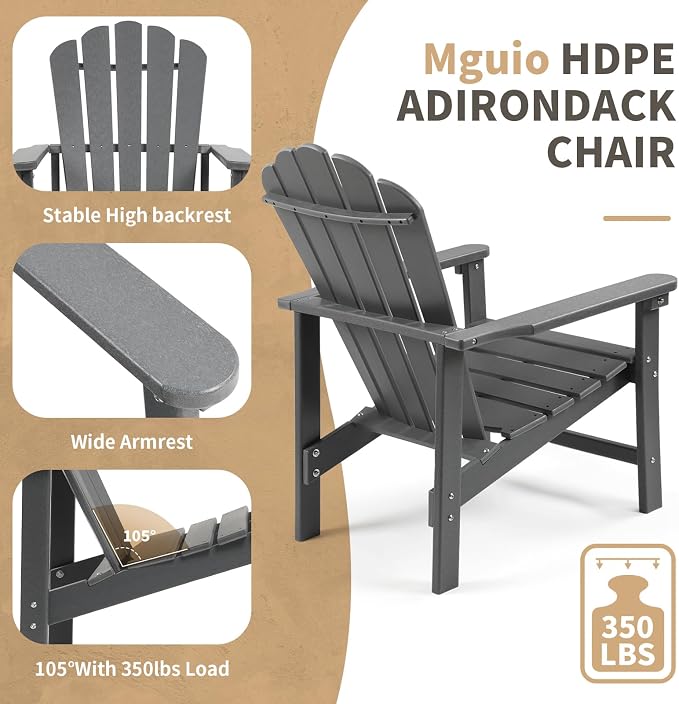 Oversized Stackable Adirondack Chair Set of 4, HDPE Fire Pit Chair | All-Weather - Image 4