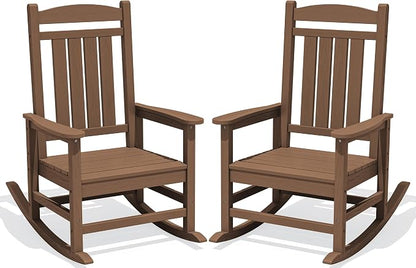 Oversized Outdoor Rocking Chairs Set of 2, HDPE Porch Rocker by KINGYES