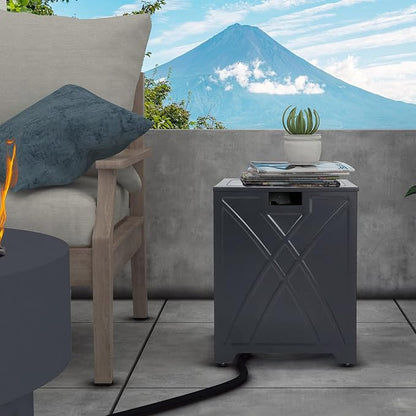Propane Tank Cover Table, Square Propane Tank Holder Hideaway for 20 lb Propane Tanks, Gas Tank Storage Side Table - Carbon Gray