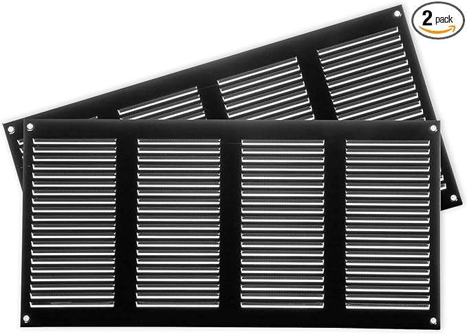 Repa Market 2-Pack Air Vent Cover 16x8 Inch (Outer Dimensions) Black Galvanized Steel Louvered Grill Cover with Mesh Screen/Wall or Ceiling Vent/HVAC Register for Indoor and Outdoor Ventilation