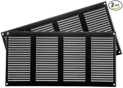 Repa Market 2-Pack Air Vent Cover 16x8 Inch (Outer Dimensions) Black Galvanized Steel Louvered Grill Cover with Mesh Screen/Wall or Ceiling Vent/HVAC Register for Indoor and Outdoor Ventilation