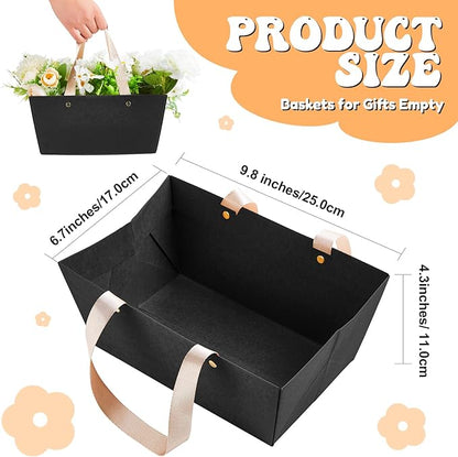 Tuanse 30 Pcs Basket for Gift Empty DIY Bulk Gift Basket Kit with Handle Kraft Cardboard Tray with 30 Bag 30 Bow Market Tray for Wedding Party(Black,9.8 x 6.5 x 4.3 in)