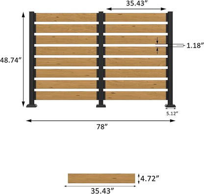 MUPATER 49'' H×78'' W Outdoor Fence Privacy Screen, No Dig Wooden Privacy Screen for Hard Ground and Soil, 2 Way to Use, Aluminum Post, Privacy Fence Panel, Air Conditioner Fence,Natural (2 Panels)