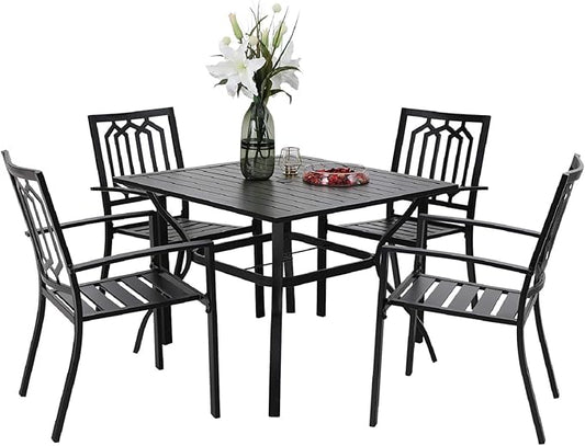 Sophia & William Patio Table and Chairs Set, Outdoor Dining Set for 4, 5 Piece Metal Patio Furniture, 37" Black Square Table(Geometry)