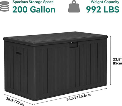 YITAHOME 200 Gallon Extra Large Deck Box, Double-Wall Resin Outdoor Storage Box with Flexible Divider for Patio Cushions Pool Supplies Garden Tools, 990 lbs Load Capacity, Lockable (Black)
