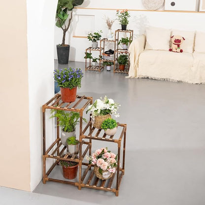 Wood Plant Stand Indoor Outdoor Corner Plant Shelf Stand, 5 Tiered 10 Potted - Image 7