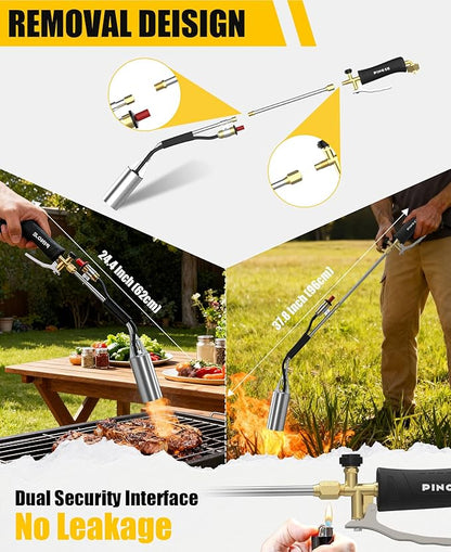 Propane Torch Weed Burner - 2,400,000 BTU Heavy Duty Blow Torch with Igniter & 10FT Hose, Flamethrower with 1LB Cylinder Adapter & Flame Control/Turbo Trigger for Weeding Wood Ice Snow Roof BBQ