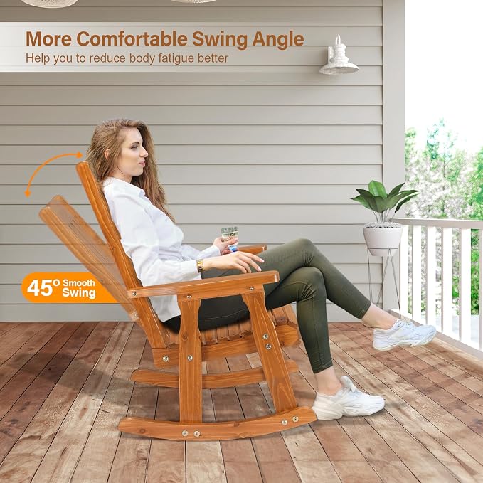 VINGLI Outdoor Rocking Chair Set of 2, Heavy Duty 600 LBS Rocker, Teak | High & - Image 3