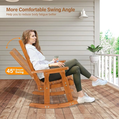 VINGLI Outdoor Rocking Chair Set of 2, Heavy Duty 600 LBS Rocker, Teak | High & - Image 3