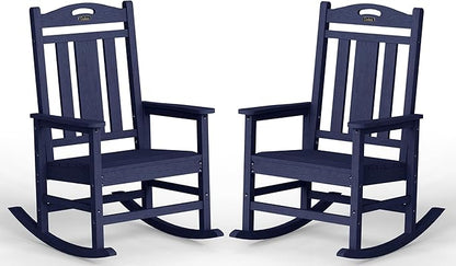 Oversized Outdoor Rocking Chairs, HDPE Patio Rockers, Deep Navy Blue | High by CIOKEA
