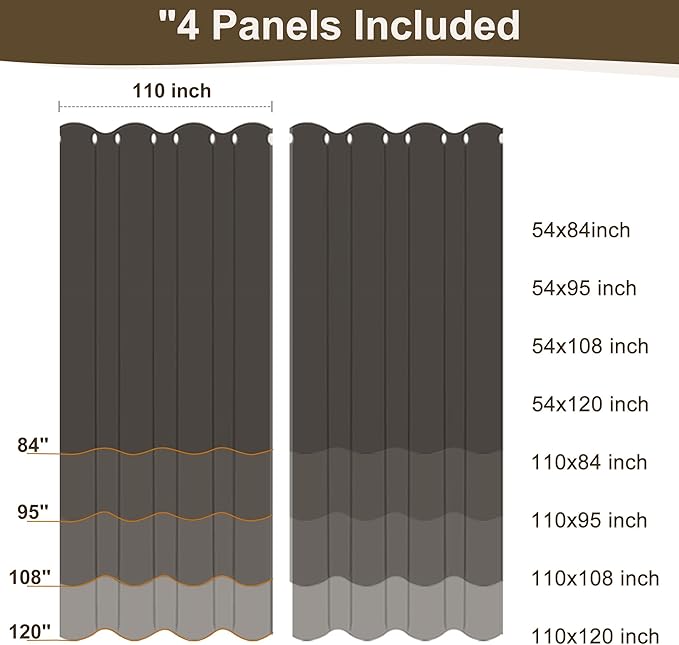 HolidayIdeas 4 Panels Linen Outdoor Curtains for Patio Waterproof Curtains 95 Inch Length-Indoor/Outdoor Curtains Weatherproof, Privacy for Pergola, Porch, Gazebo-110 Wide x 95" Long Light Grey