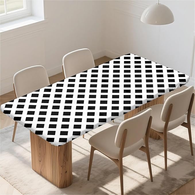 Rectangle Table Cloth Cover Waterproof Elastic Fitted Polyester Fitted Tablecloths for 4 Foot Tables for Indoor,Picnic, Camping, Outdoor （48" x 30"，Diamond Geometry）
