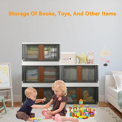 Storage Bins, Extra Large Cabinet with Lids, 19 Gallon(72L) Capacity (Per One), 4 Packs, Useful Box with Door and Buckles, Foldable, Transparent, Excellent Home Organizers