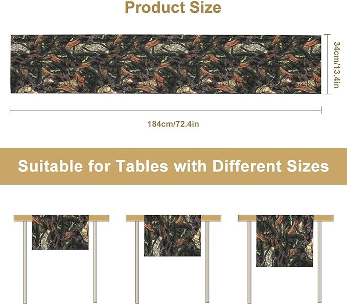 Camouflage Forest Trees Table Runner, Rustic Camouflage Hunting Camp Mossy and Oak Table Runner for Kitchen Dining Banquet Party 13x120in