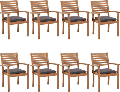 Stackable Patio Dining Chairs Set of 8, Dark Grey | Outdoor Acacia Wood Chairs by OCOrange-Casual