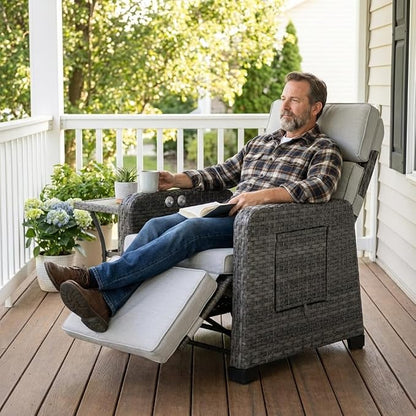 Outdoor Recliner Independent Adjustable Foot & Back Wicker Recliner Chair - Image 3