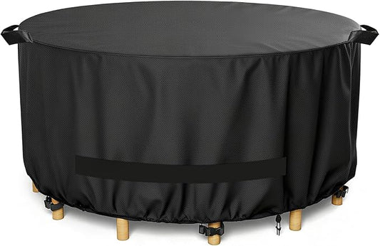 LBTING Round Patio Furniture Cover, Outdoor Table Chair Set Covers 48Dia x 28H Inches, 420D Waterproof Windproof Dust-proof UV-Resistant Furniture Cover - Black