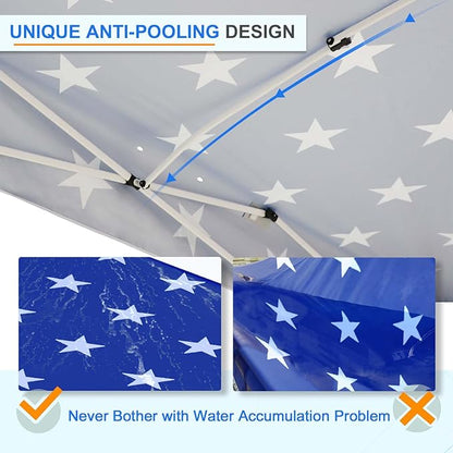 EAGLE PEAK Pop Up Canopy Tent with Wheeled Carry Bag, 8 Stakes, 4 Ropes, 4 Weight Bags, Easy Set Up Tent Canopy, 12x12 ft, 144sqft of Shade, American Flag