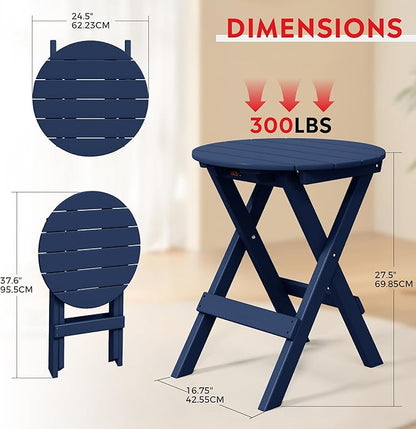 Costaelm Paradise HDPE Outdoor 24.5 Inch Round Portable Folding Patio Dining Table, Navy Blue
