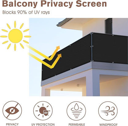 Sunny Guard Customized 3.3'x3' Black Balcony Privacy Screen,180 GSM Apartments Railing Fence Cover,Heavy Duty Mesh Windscreen for Deck,Outdoor,Backyard,Patio