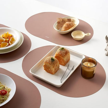 Clay Pink Oval Silicone Placemats Set of 6 – Heat Resistant, Waterproof, Easy to Clean Non-Slip Modern Dining Table Mats – Premium Leather Textured Japandi Kitchen Decor