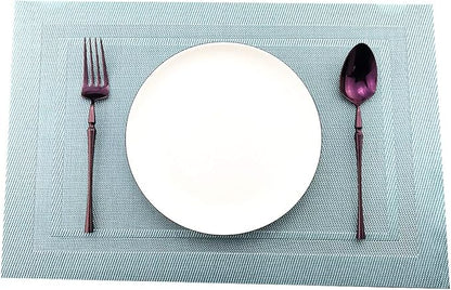 Gugrida Placemats Set of 6 Plaid Checkered Blue PVC Placemat for Dining Table Durable Woven Vinyl Stain tablemats 18"X12"