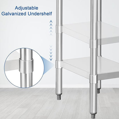 HARDURA Stainless Steel Commercial Work Table Prep Work Metal Table 14×30 Inches with Undershelf and 2" Backsplash Heavy Duty NSF 430 for Kitchen Food Prep