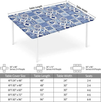Rectangle Table Cloth Cover Waterproof Elastic Fitted Polyester Fitted Tablecloths for 4 Foot Tables for Indoor,Picnic, Camping, Outdoor （48" x 24"，Bohemia）
