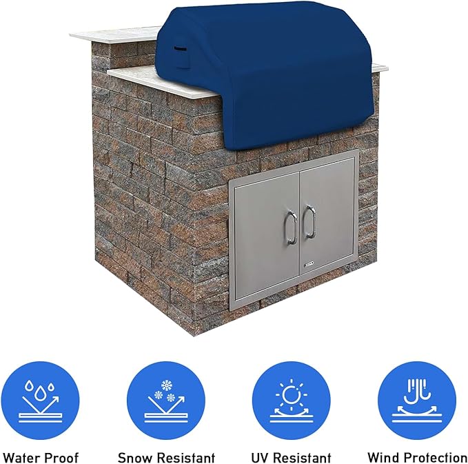 Covers & all Built-in Outdoor Grill Cover, Durable Heavy Duty 18 Oz Waterproof Cover Tuff Material with Air Pocket & Elastic for Snug Fit (44" W x 27" D x 26" H inches, Blue)