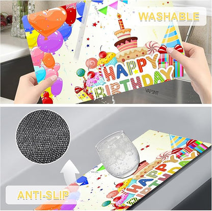 Birthday Placemats Set of 4 - Faux Leather Heat Resistant Placemats for Dinner Table, Non-Slip Waterproof Oil-Proof Washable Reusable Placemat for Indoor Outdoor Kitchen Decor, 15.75In*11.81In
