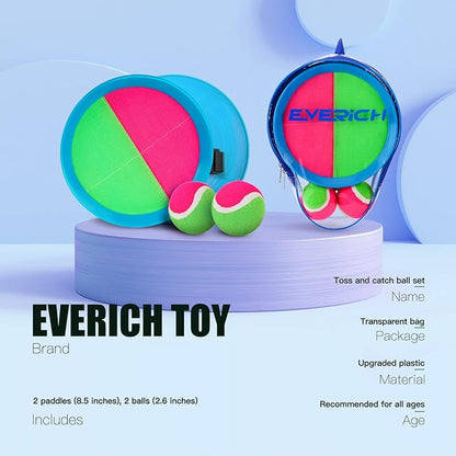 EVERICH Upgraded Toss and Catch Ball Game Set - Indoor and Outdoor Games for Kids 3-12, Beach Sand Pool Water Toy Includes 2 Paddles 2 Sticky Balls, Great Birthday Easter Gifts for Boys Girls
