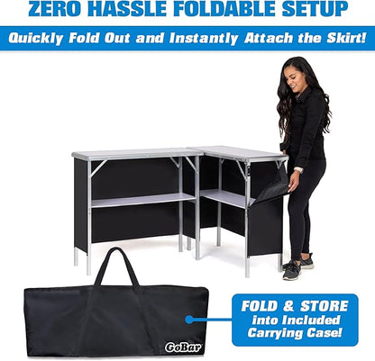 GoPong GoBar Portable Double Bar Table Set - Mobile Bartender Station for Events - Includes Carrying Case