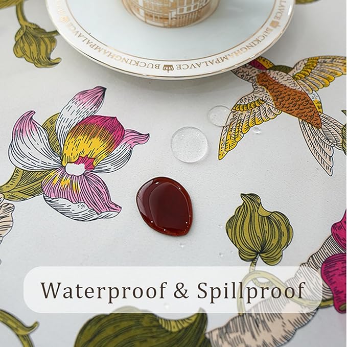 Rectangle Outdoor Tablecloth, Waterproof Table Cloth, Bird Floral Pattern Decorative Fabric Table Cover for Farmhouse, Dining, Picnic, Party, Easter, 60 x 84 Inch, Red Flower