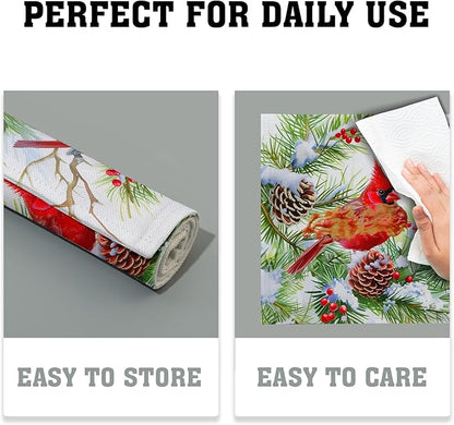 Giwawa Winter Birds Placemats Set of 4, Christmas Tree Holly Berry Pine Cones Place Mat for Kitchen Dining, Xmas Snow Scene Non-Slip Washable Table Mats 12"x18" for Tabletop Holiday Party Decor