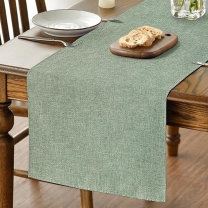 Artoid Mode Sage Green Table Runner, Seasonal Spring Summer Washable Kitchen Dining Table Decoration for Home Party Decor 13x60 Inch