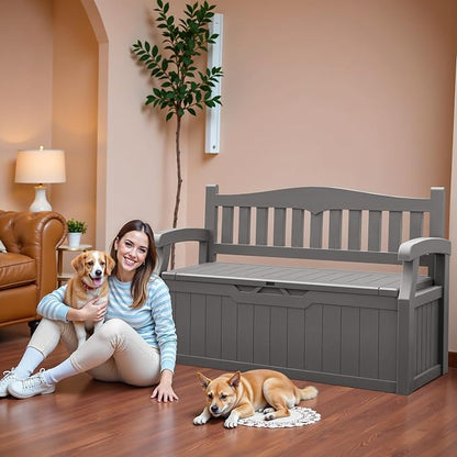 JUMMICO 80 Gallon Resin Outdoor Storage Bench Waterproof, Deck Box | Large Deck - Image 2