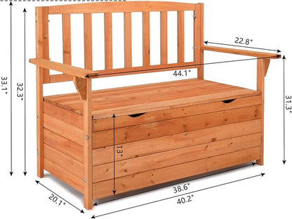 Outdoor Wood Storage Bench, Deck Box Loveseat, Natural | Waterproof Patio - Image 2