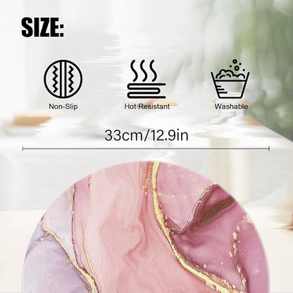 Faux Leather Heat Resistant Placemats Set of 4,Pink Marble Modern Texture Ding Table Placemat Washable Waterproof Non-Slip Table Place Mats for Party Coffee Bar,13inch