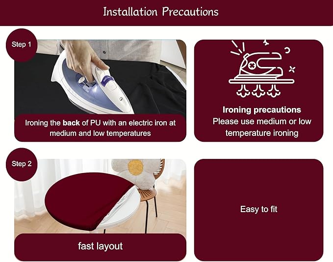 Round Fitted PU Tablecloth with High Elastic Edge 47 Inch Dia Waterproof Oil Proof Table Cloth Anti-Scald Stain-Resistant Wipeable Table Cover for Indoor Outdoor Picnic (Red,47" Dia)