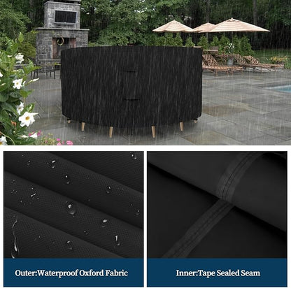 Easy-Going Round Patio Furniture Cover Waterproof Outdoor Dining Table and Chair Cover Anti-UV Outside Sectional Sofa Set Covers (62"DIA x 28"H, Black)