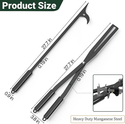 Tredre Fire Tongs and Fire Poker Set, Manganese Steel Fire Pit Tools for Outside, Heavy Duty Fireplace Tongs Log Grabber for Campfire, Wood Stove, Rust-Resistant Firewood Tong Set