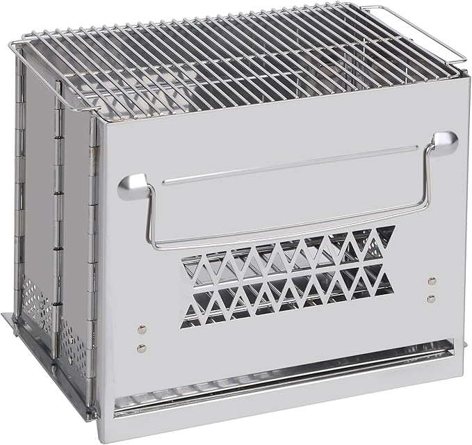 REDCAMP Wood Burning Folding Camp Stove Stainless Steel Grill, Rectangle Style Portable Collapsible Backpacking Stove Survival Rocket Stove for Hiking Outdoor Tent Camping Picnic BBQ, Large