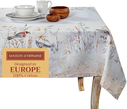 Maison d' Hermine Table Cloth Rectangle Table 100% Cotton 54 x 72 Inches Tablecloth Reusable for Dining Room, Farmhouse, Home, Party, Festive & Wedding Spring Summer - Meadow Florals - Beige