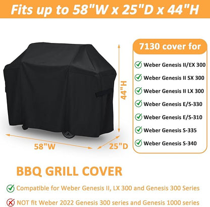 7130 Grill Cover for Weber Genesis 300 & II 300 Series Gas Grill, Waterproof Cover for Genesis II LX 300 Series Grill Models, 58 Inch Outdoor BBQ Cover for Weber 3 Burner Grill